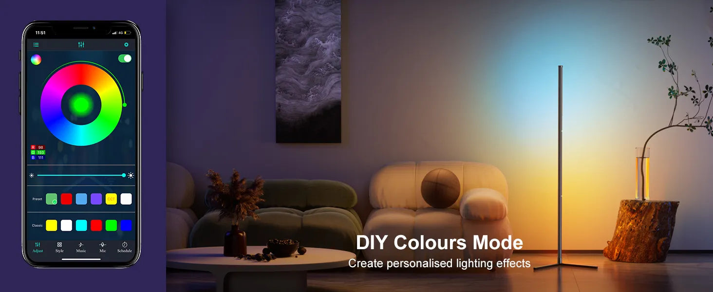 Smart RGB Dream Colour Floor Lamp. Free  Standing Mood Light with APP & Remote Control